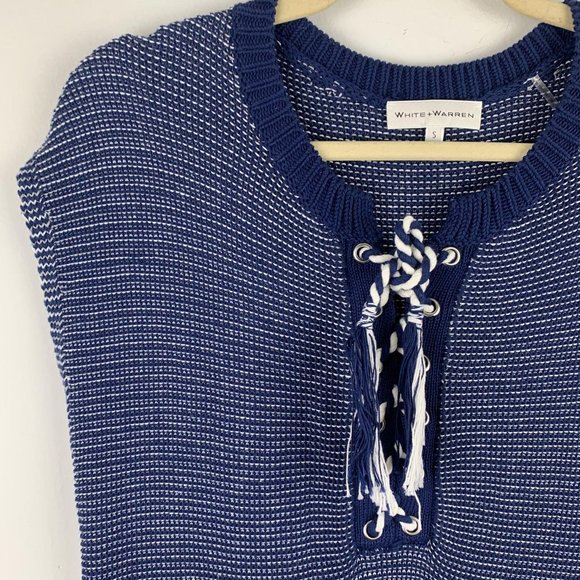 NWT White + Warren Lace Up Tunic Navy Multi Sz S - Picture 3 of 11